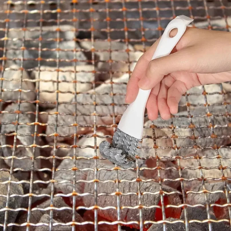 Dual-Action Grill Cleaning Tool with Hooked Scraper