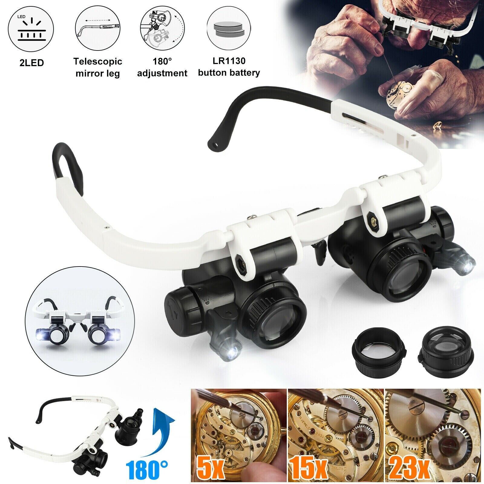 Adjustable LED Magnifying Headset with Interchangeable Lenses