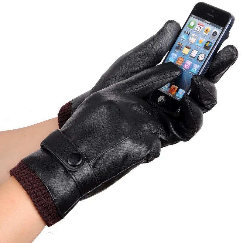 Winter-Ready Touchscreen Leather Gloves for Men