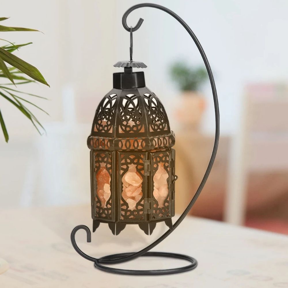 Rustic Salt Crystal Table Lamp with Iron Frame