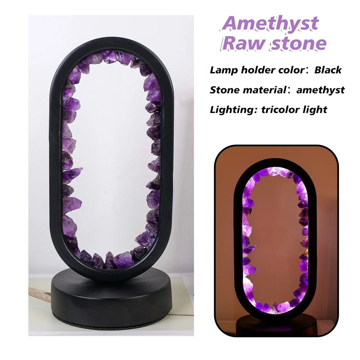 Natural Amethyst Table Lamp - Artisan Crafted