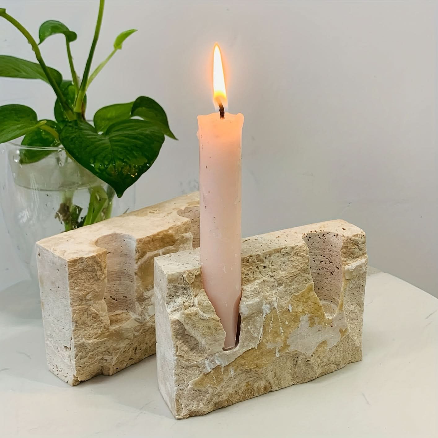 Elegant Dual-Candle Marble Inspired Centerpiece