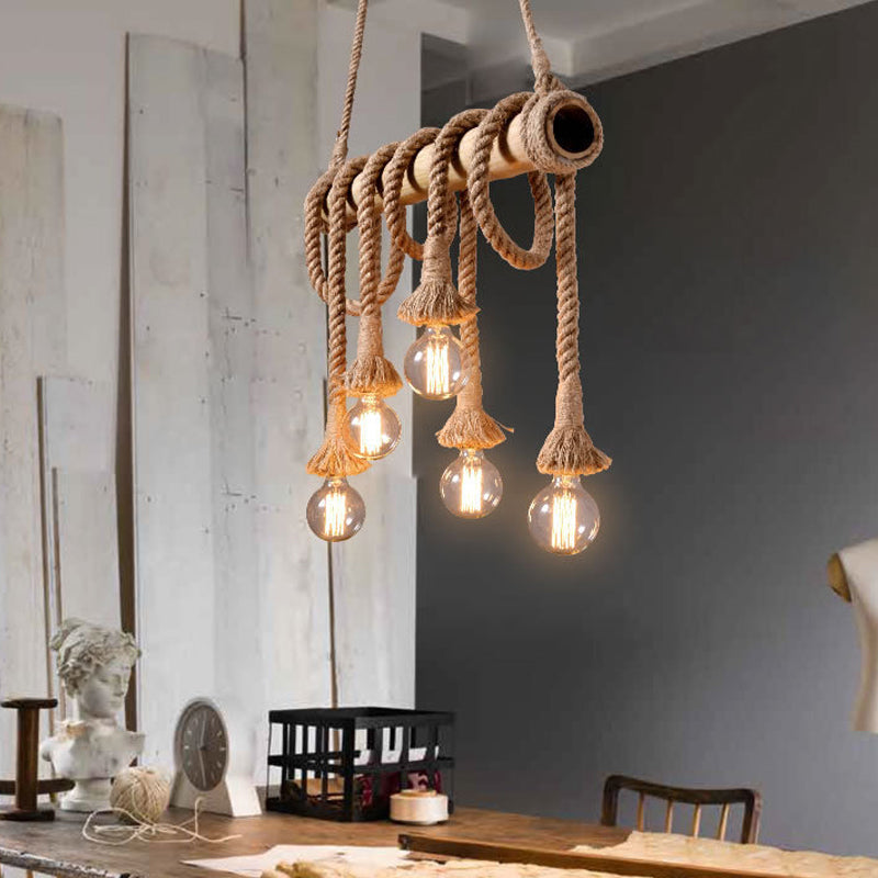 Eco-Friendly Bamboo Hanging Light with Industrial Rope Style