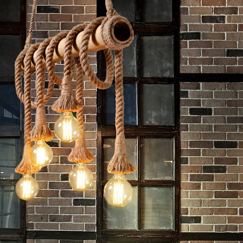 Eco-Friendly Bamboo Hanging Light with Industrial Rope Style