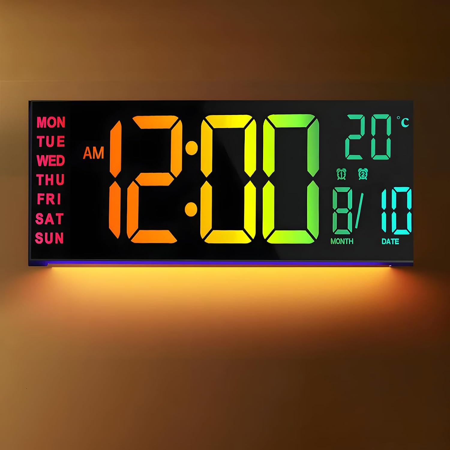 16-Inch RGB Digital Alarm Clock for Wall and Table with Remote Control
