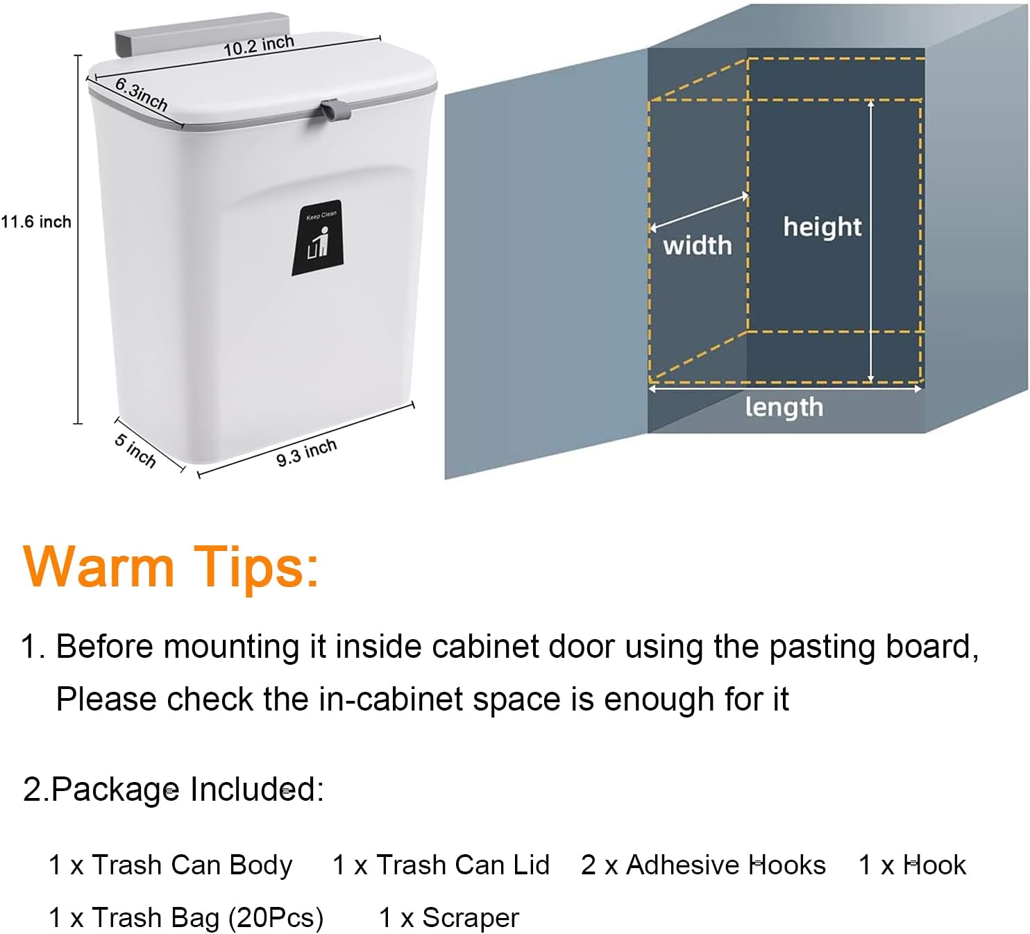 2.4-Gallon Food Waste Bin for Kitchen Counter or Sink Area
