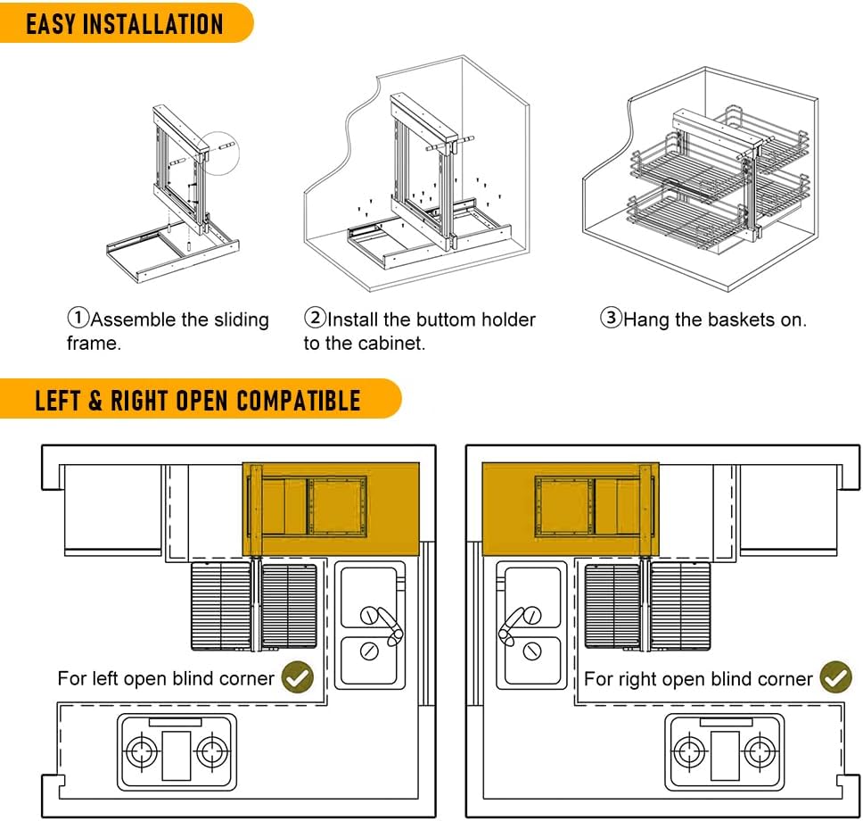 Pull-Out Shelf for Blind Corner Cabinets – Durable Carbon Steel Design
