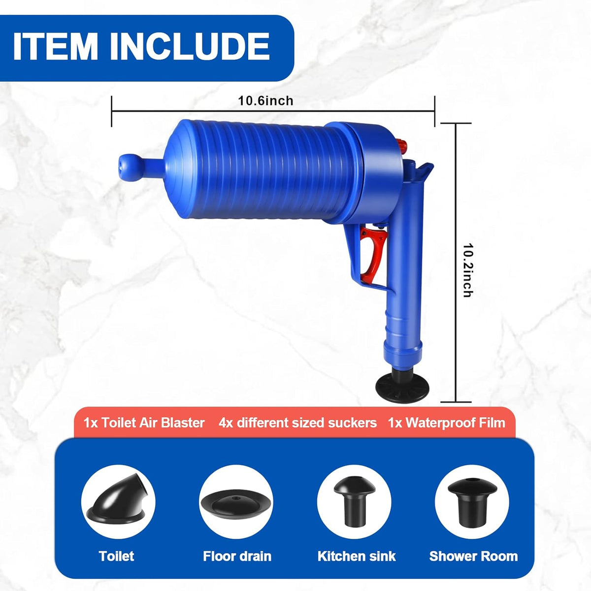 RapidClear Air Pressure Clog Removal Tool for Toilets & Sinks