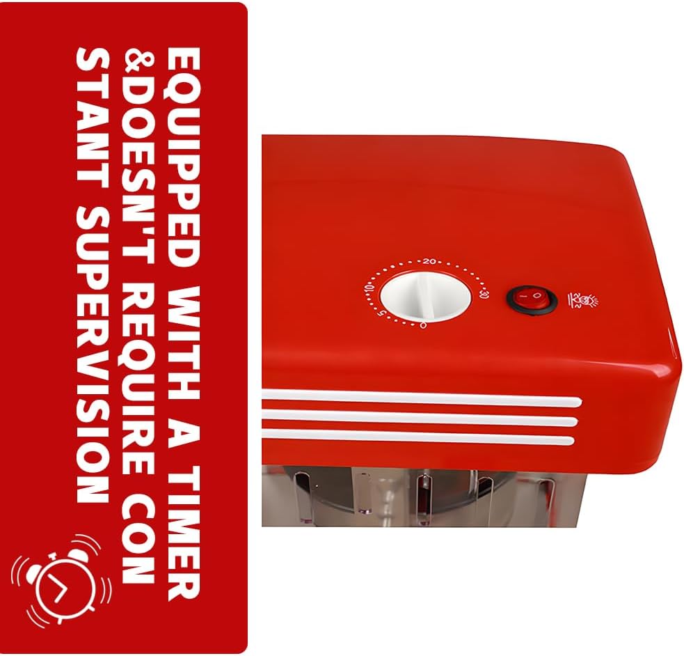 Electric Tabletop Popcorn Machine in Retro Red with Timer