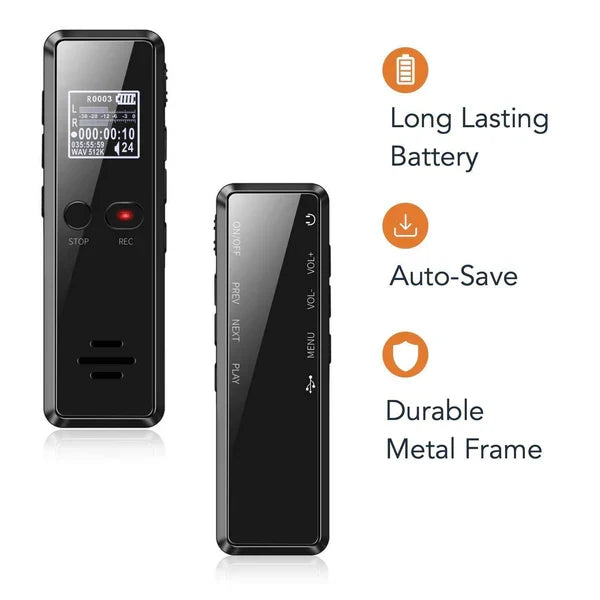 Compact Digital Audio Recorder with Voice Activation & Long Battery Life