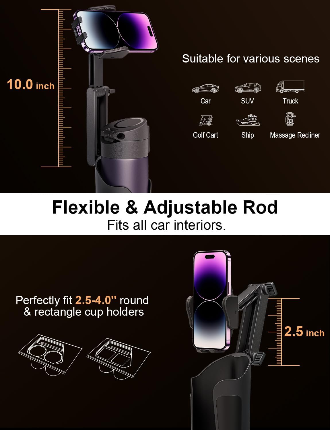 Versatile Car Cup Holder Phone Mount