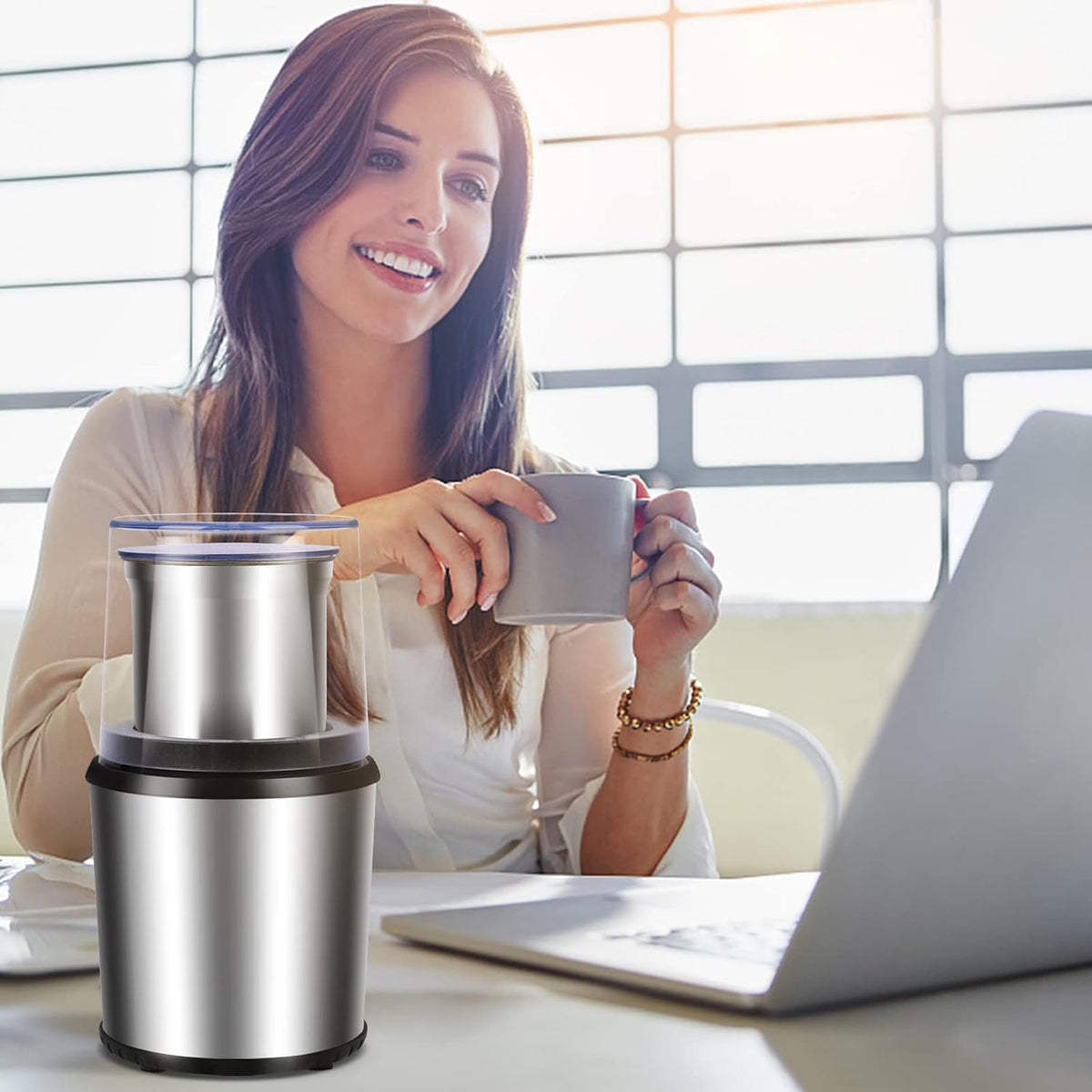 Electric Grinder for Coffee and Spices with Detachable Cup