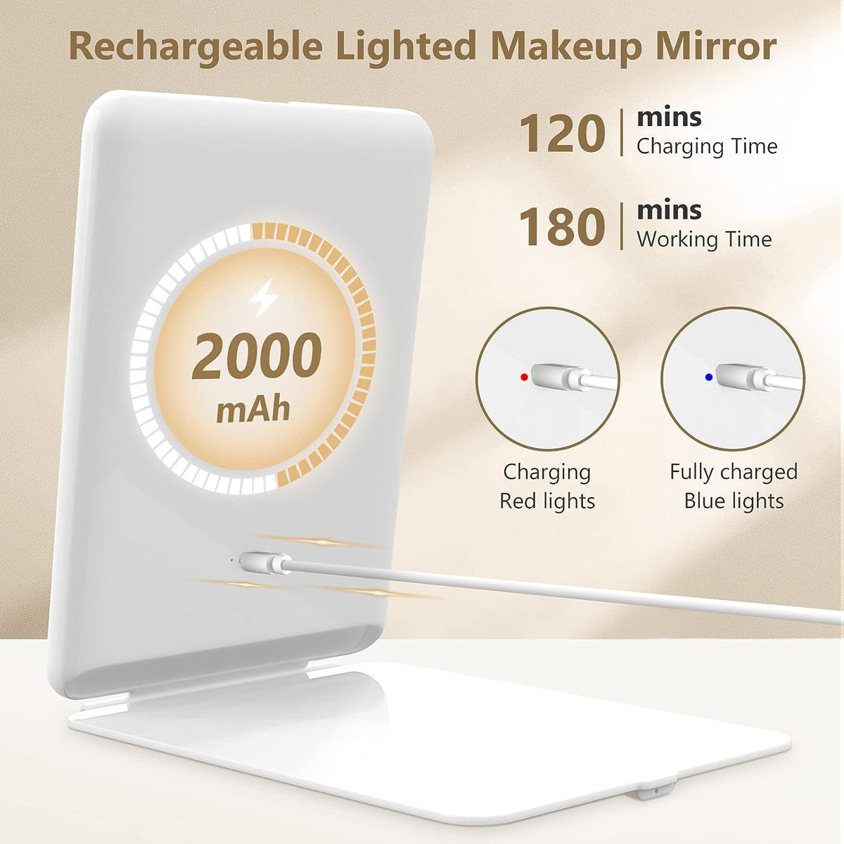 Portable Illuminated Vanity Mirror with Dual Magnification