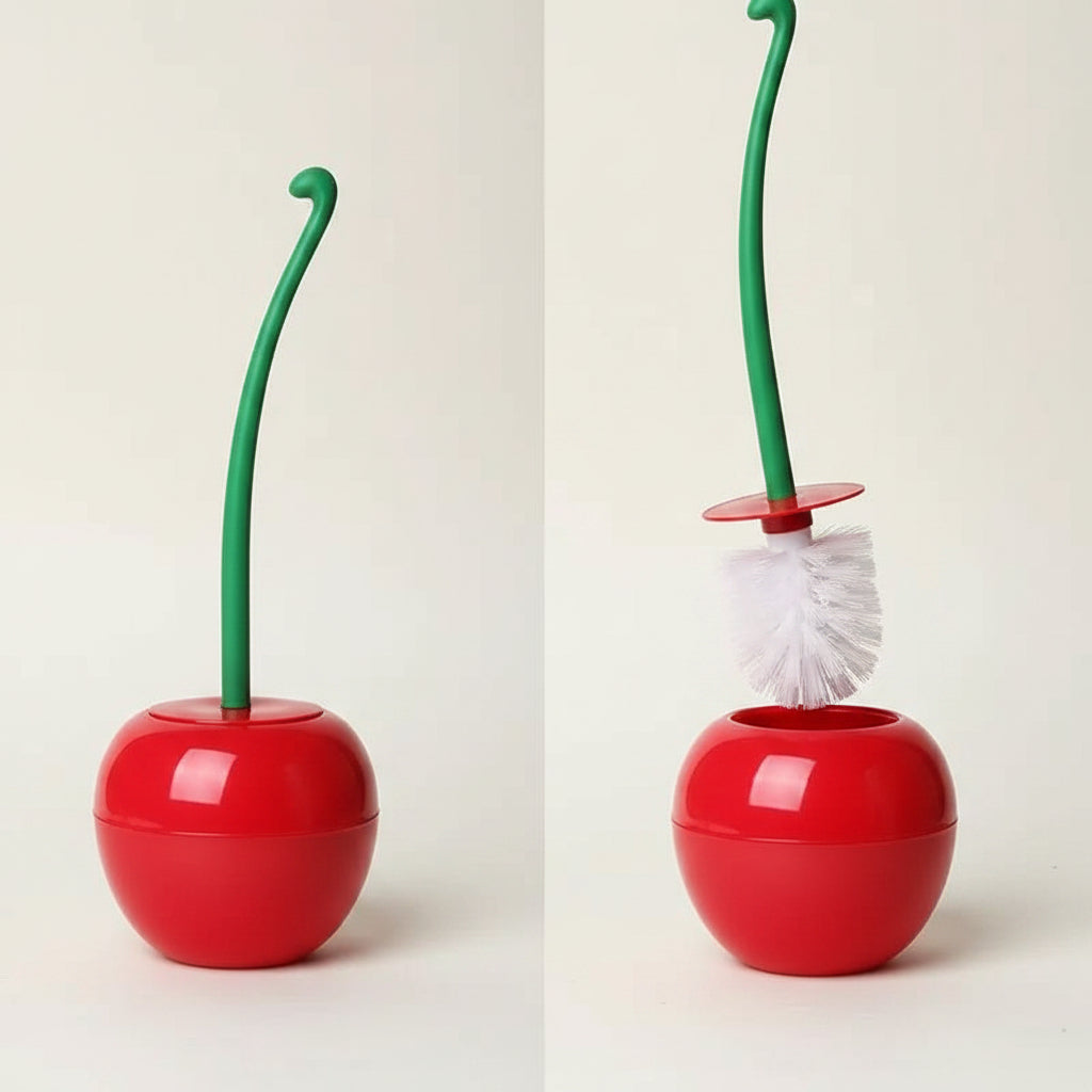Playful Cherry-Inspired Toilet Brush & Holder Duo