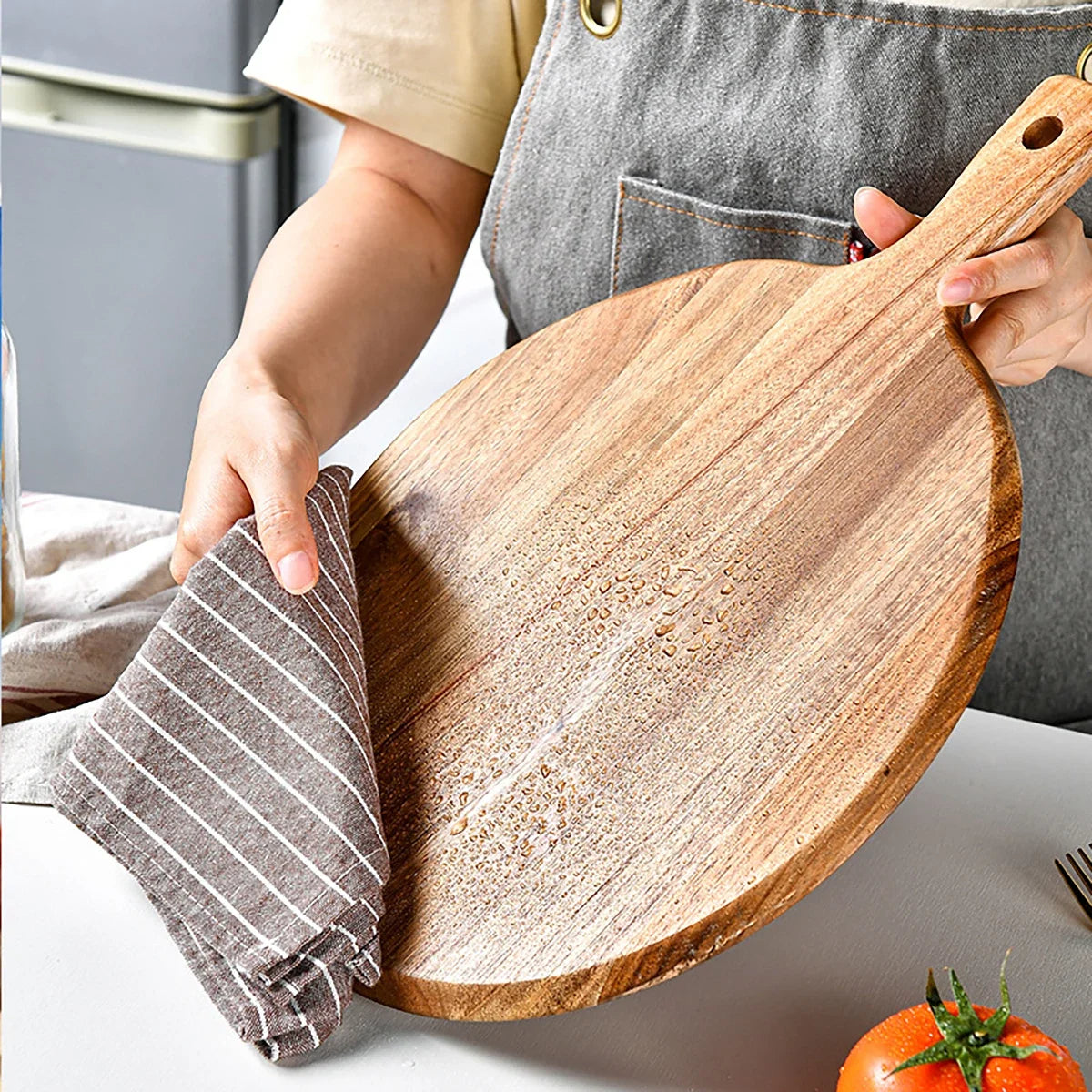 Acacia Wood Round Serving and Cutting Board - Sienna Color