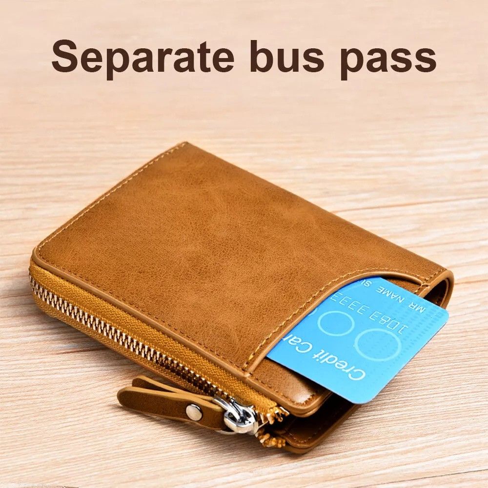 Stylish RFID-Blocking Wallet for Men with Zipper and Card Slots