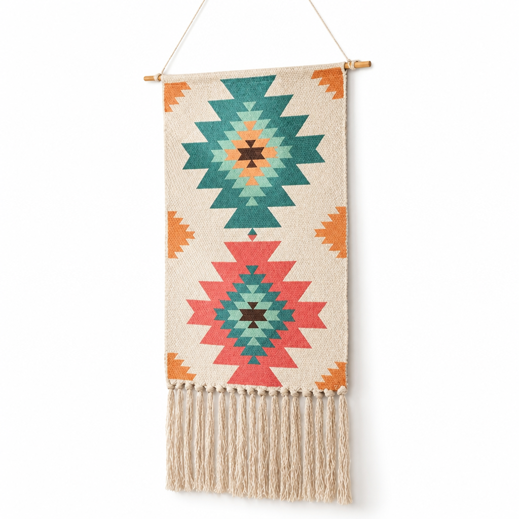 Handcrafted Geometric Tufted Cotton & Linen Wall Tapestry