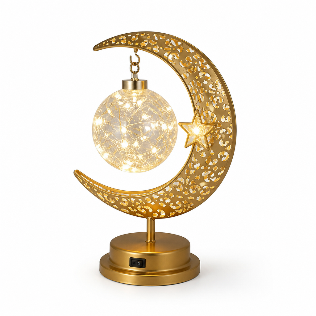 Warm White Crescent Moon & Star Table Lamp
