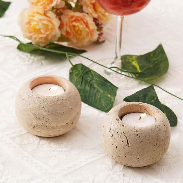 Natural Stone Candle Holders - Set of 2