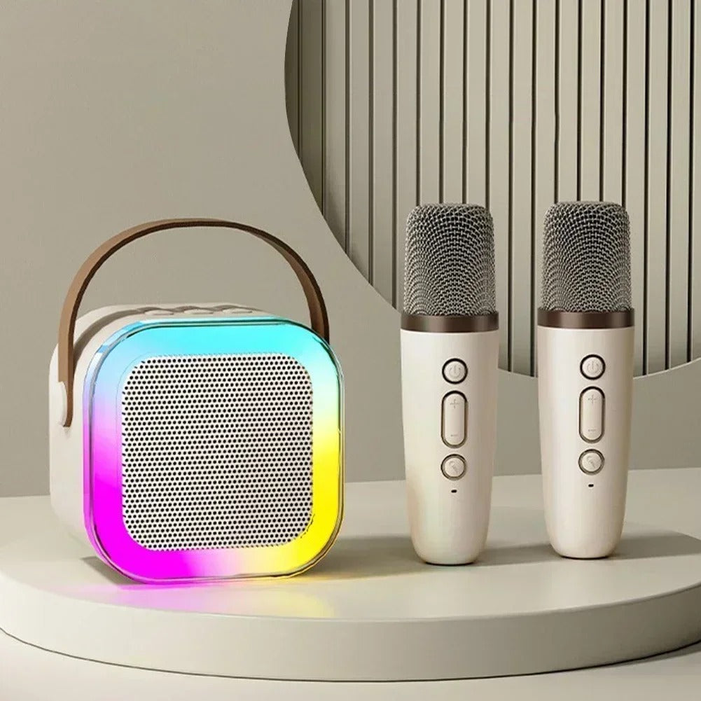 Compact Karaoke System with Dual Wireless Microphones