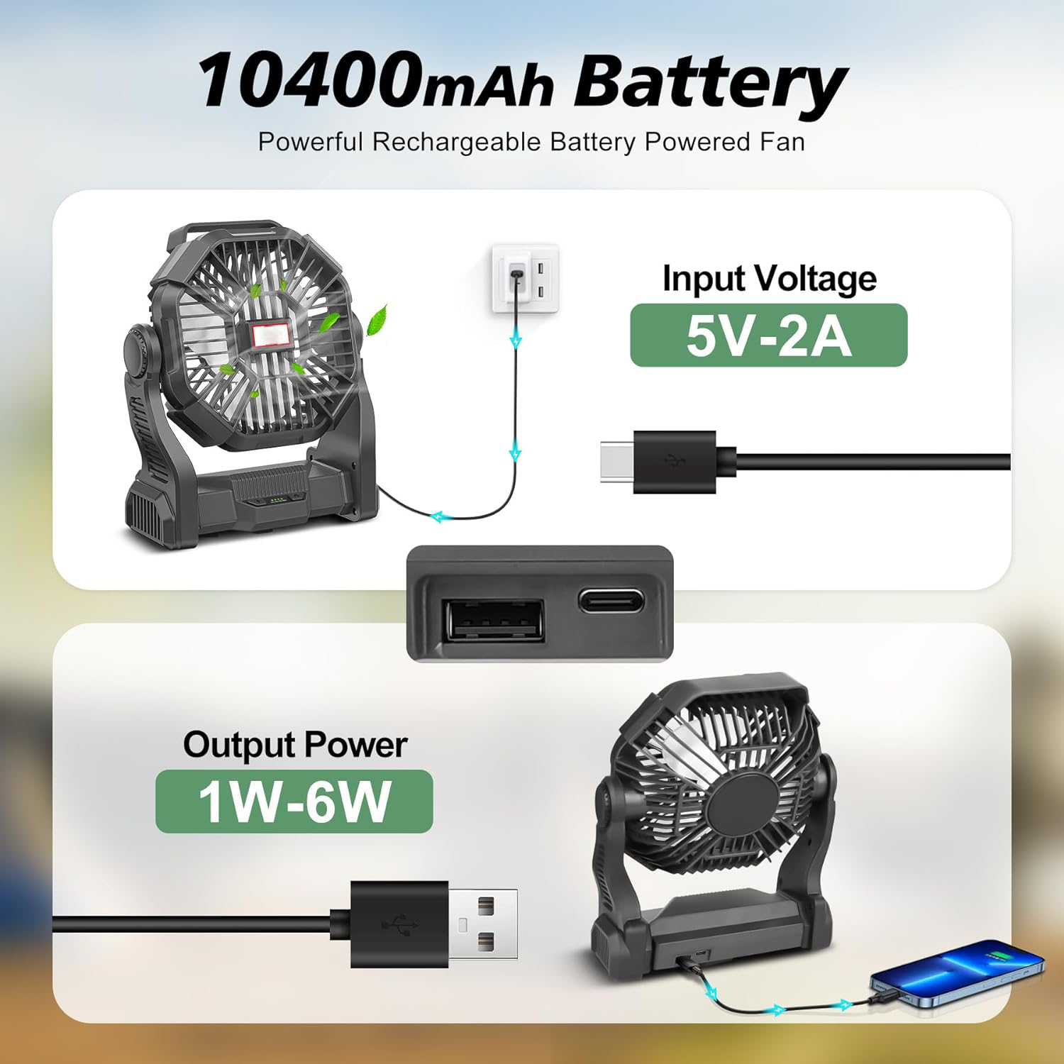 Compact Rechargeable Outdoor Fan with LED Light