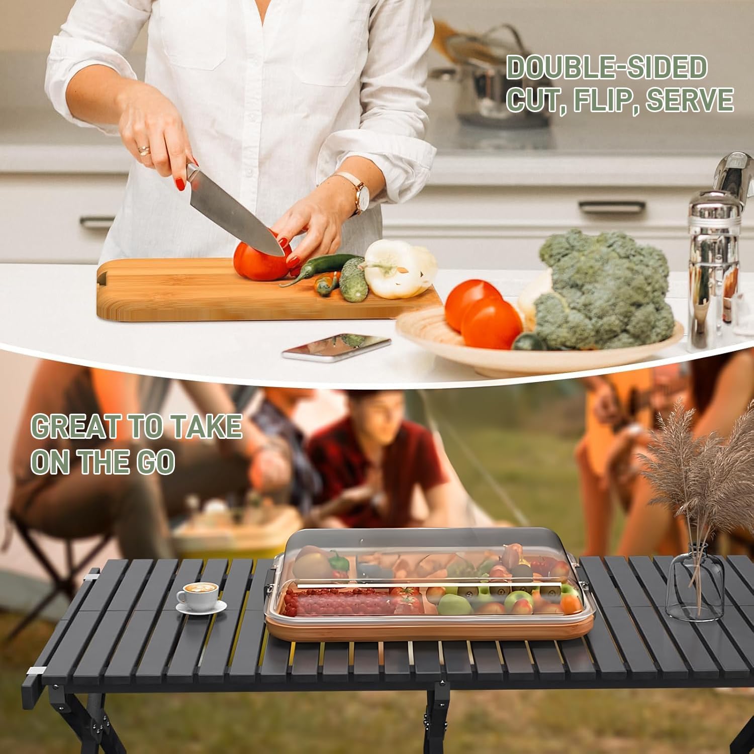 Lockable Clear Lid Bamboo Serving Tray for Charcuterie