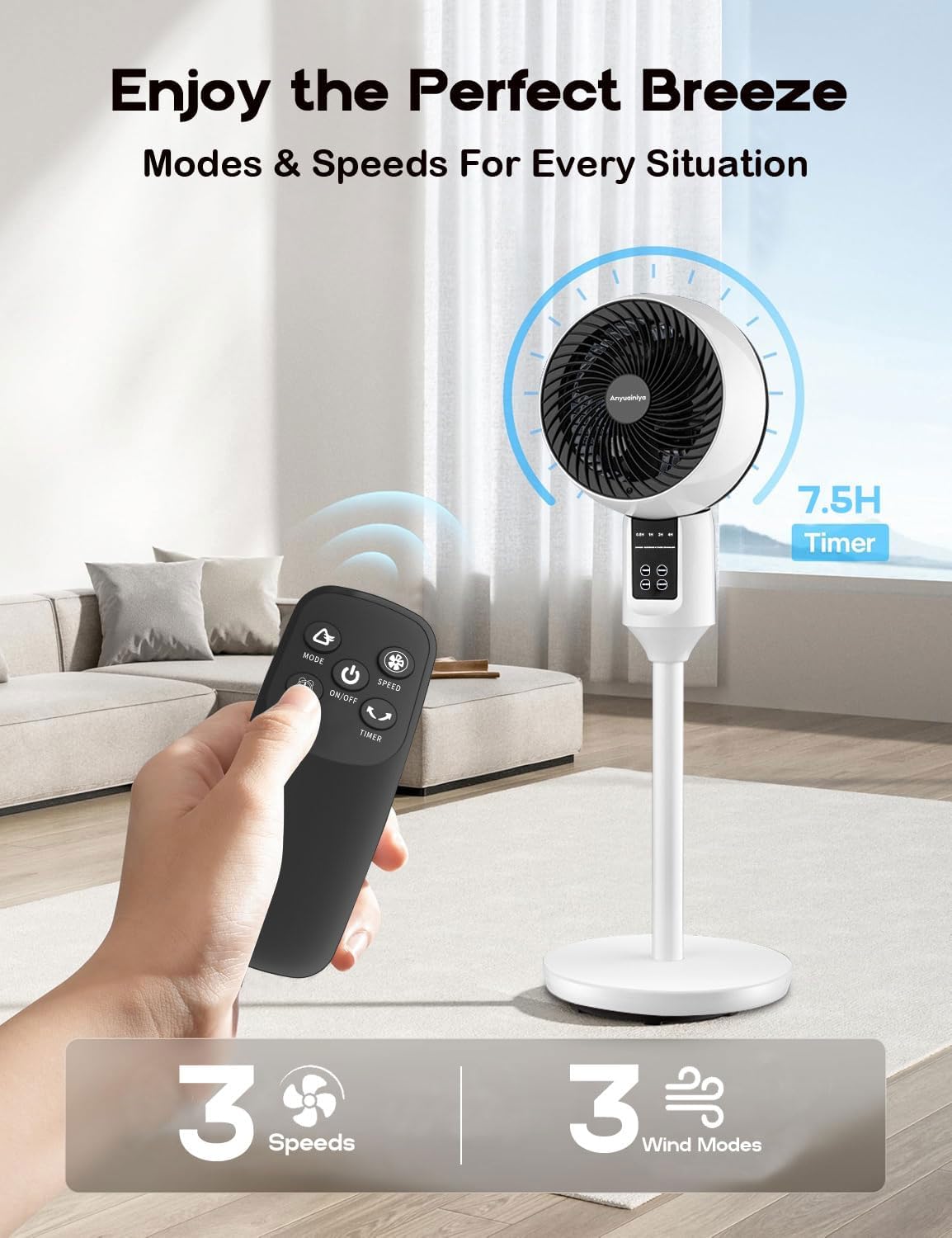 3D Oscillating Adjustable Pedestal Fan