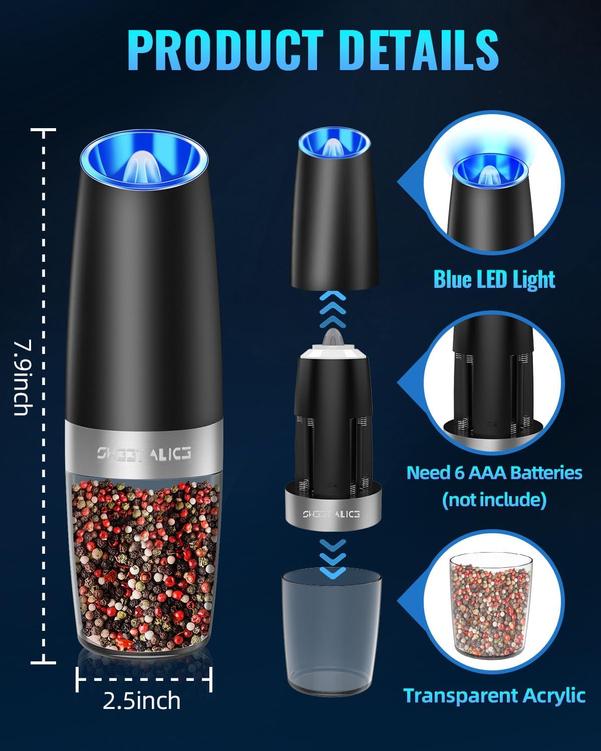 One-Handed Electric Spice Mill for Effortless Seasoning