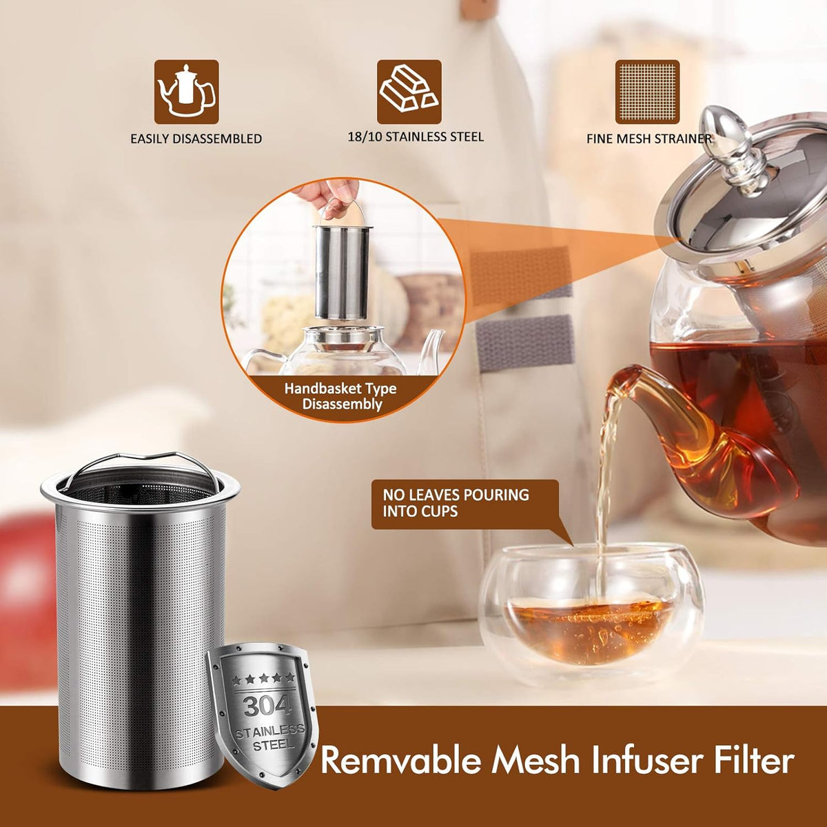 Elegant 1000ml Glass Teapot with Detachable Infuser