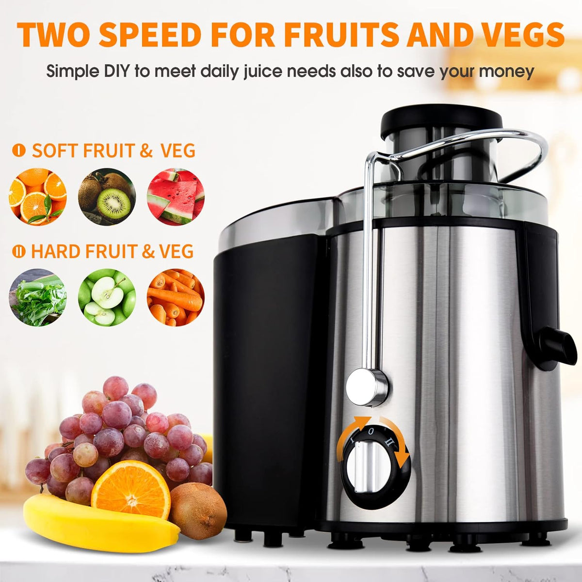 3-Speed Cold Press Juicer for Fresh Juice Extraction
