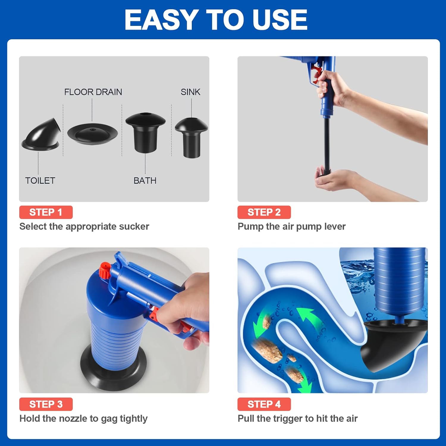 RapidClear Air Pressure Clog Removal Tool for Toilets & Sinks
