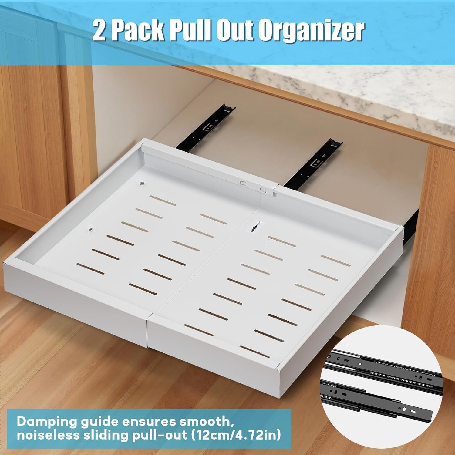 Set of 2 Adjustable Pull-Out Storage Bins for Cabinets