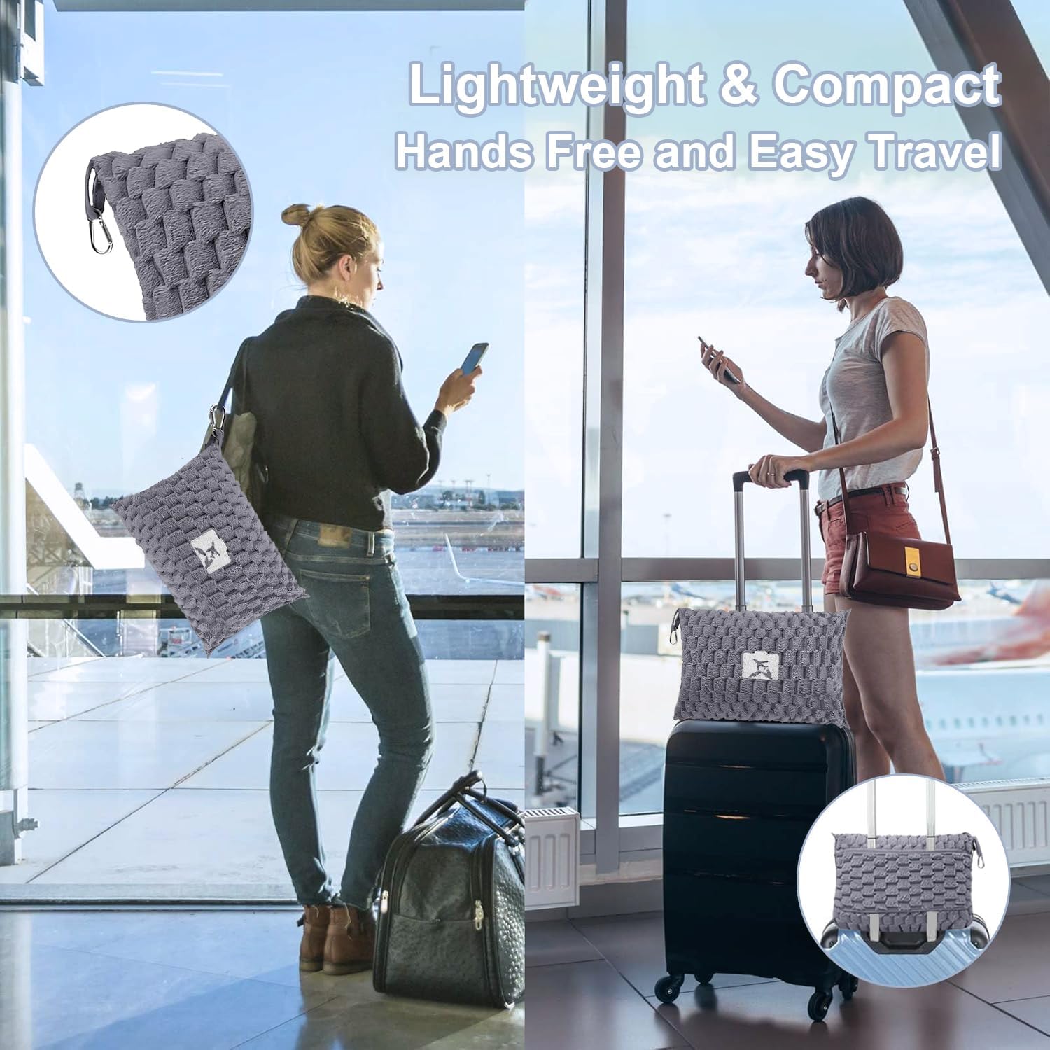 Travel Blanket with Pillow Pocket and Suitcase Handle – Packable Flannel