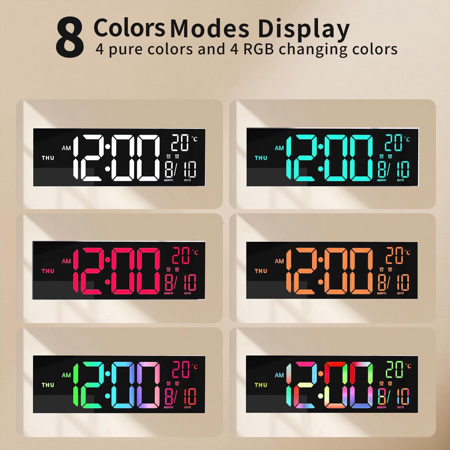 16-Inch RGB Digital Alarm Clock for Wall and Table with Remote Control