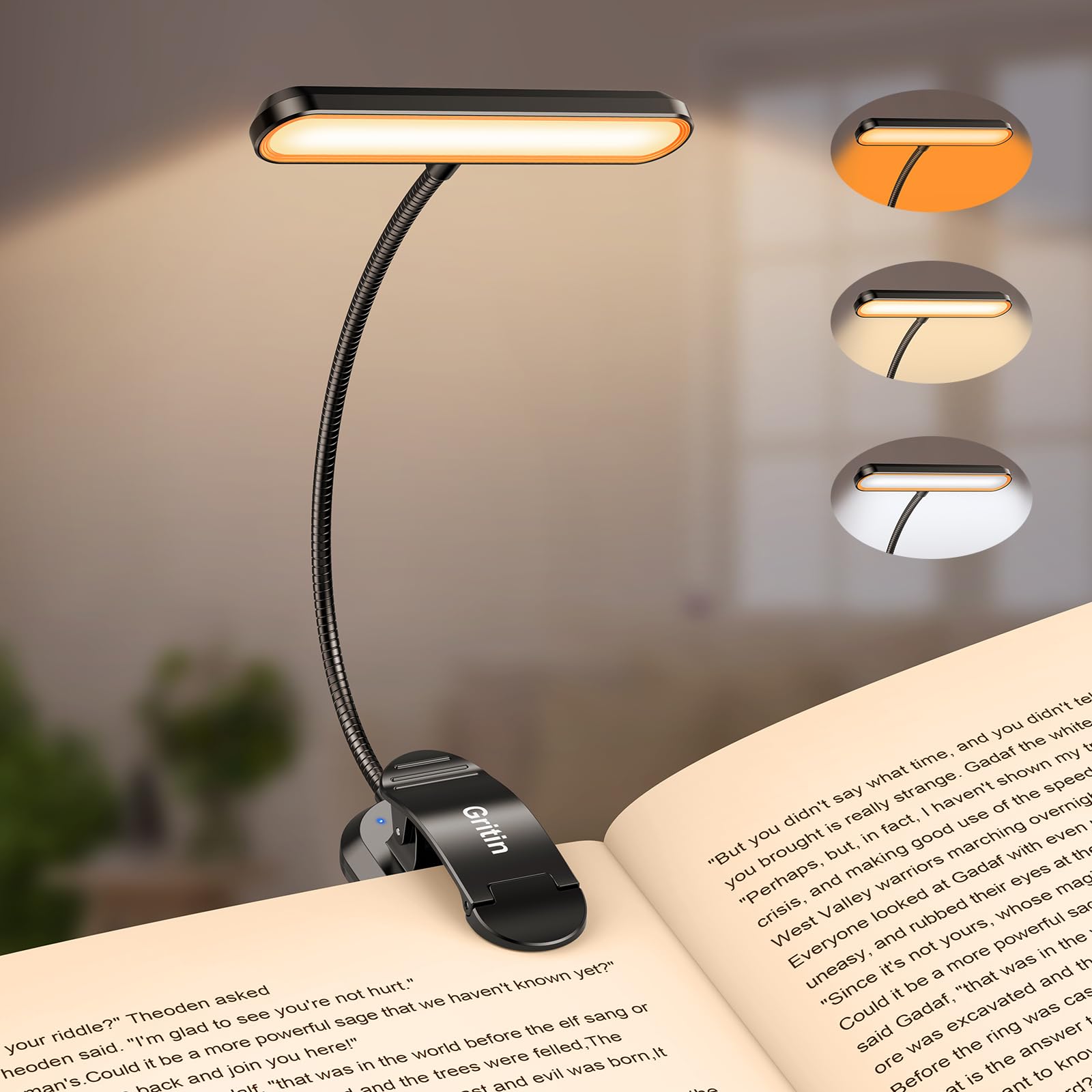 LumiRead Rechargeable Reading Light – Adjustable Brightness & Color Options