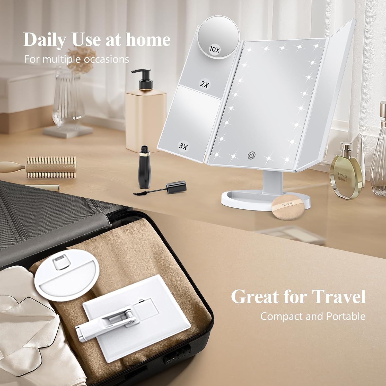 IlluminePro Tri-Fold Lighted Makeup Mirror