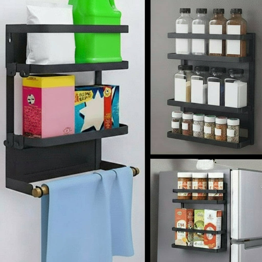 Kitchen Roll Holder with Magnetic Spice Rack for Refrigerator