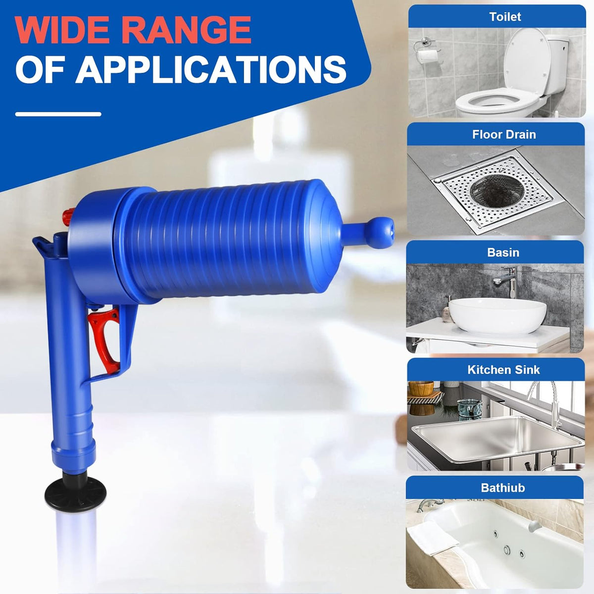 RapidClear Air Pressure Clog Removal Tool for Toilets & Sinks