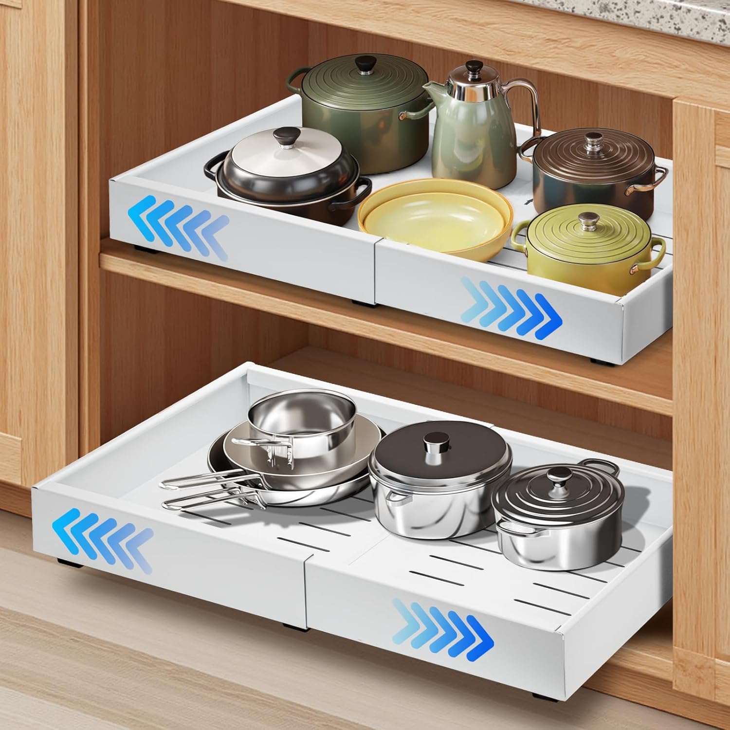 Set of 2 Adjustable Pull-Out Storage Bins for Cabinets