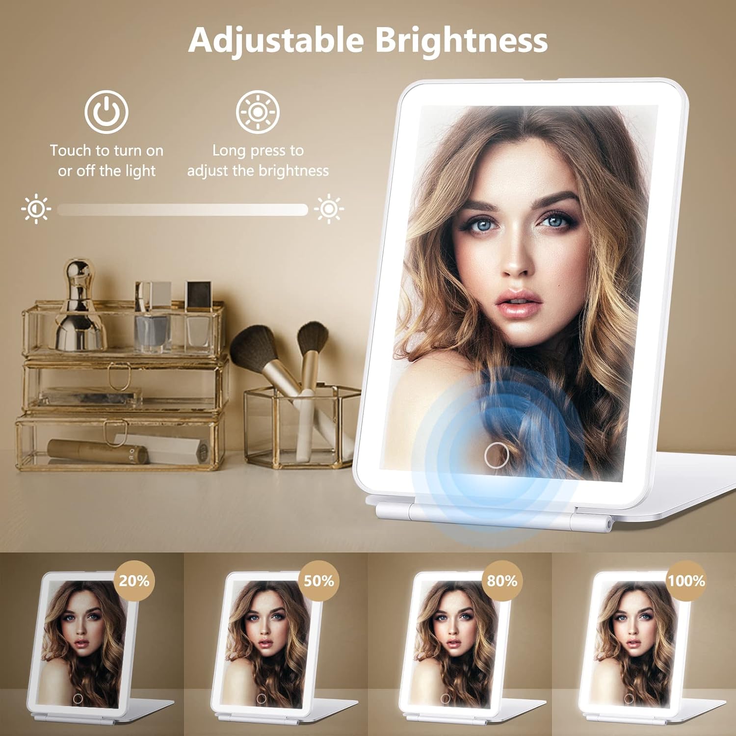 Portable Illuminated Vanity Mirror with Dual Magnification