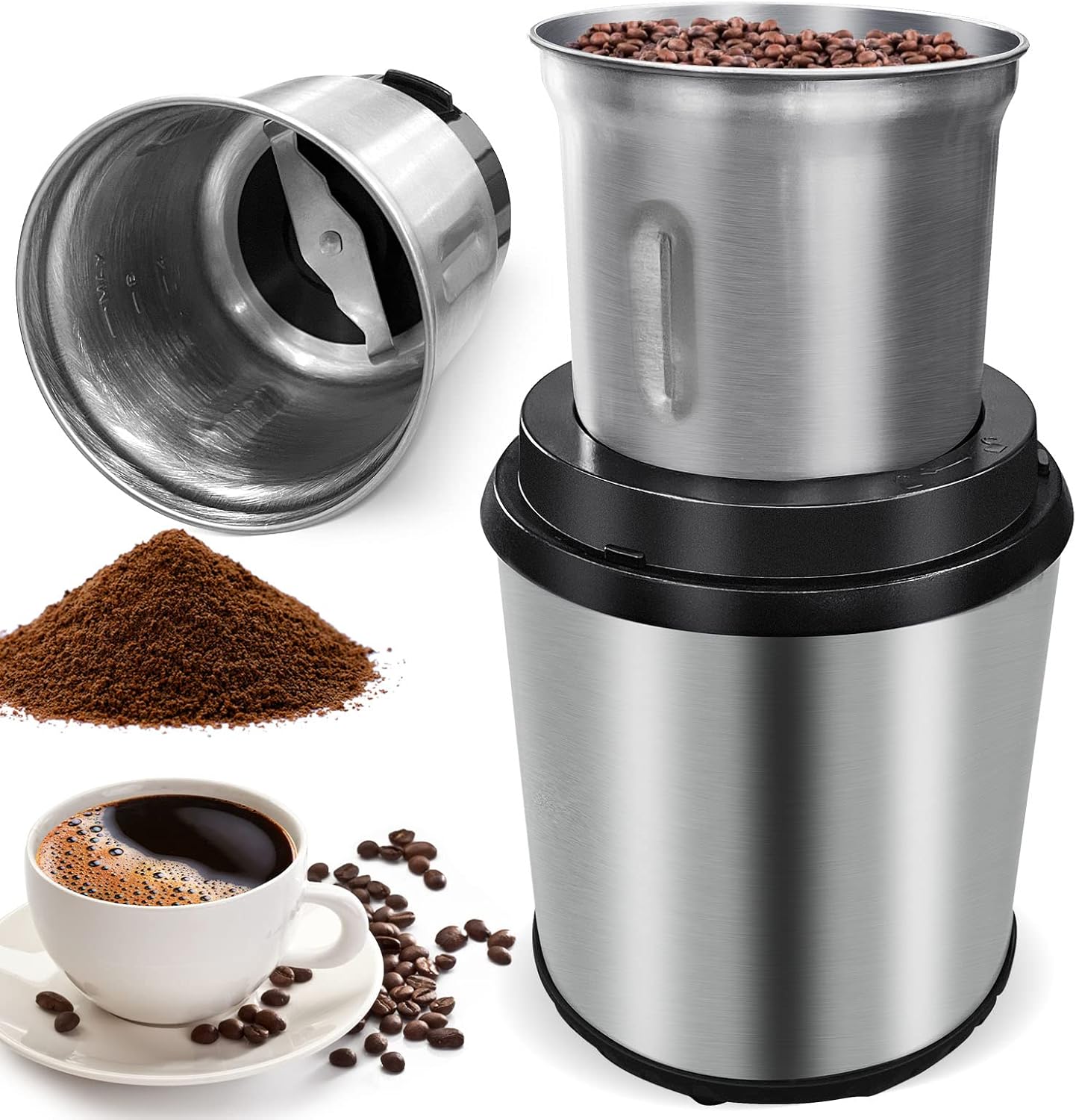 Electric Grinder for Coffee and Spices with Detachable Cup