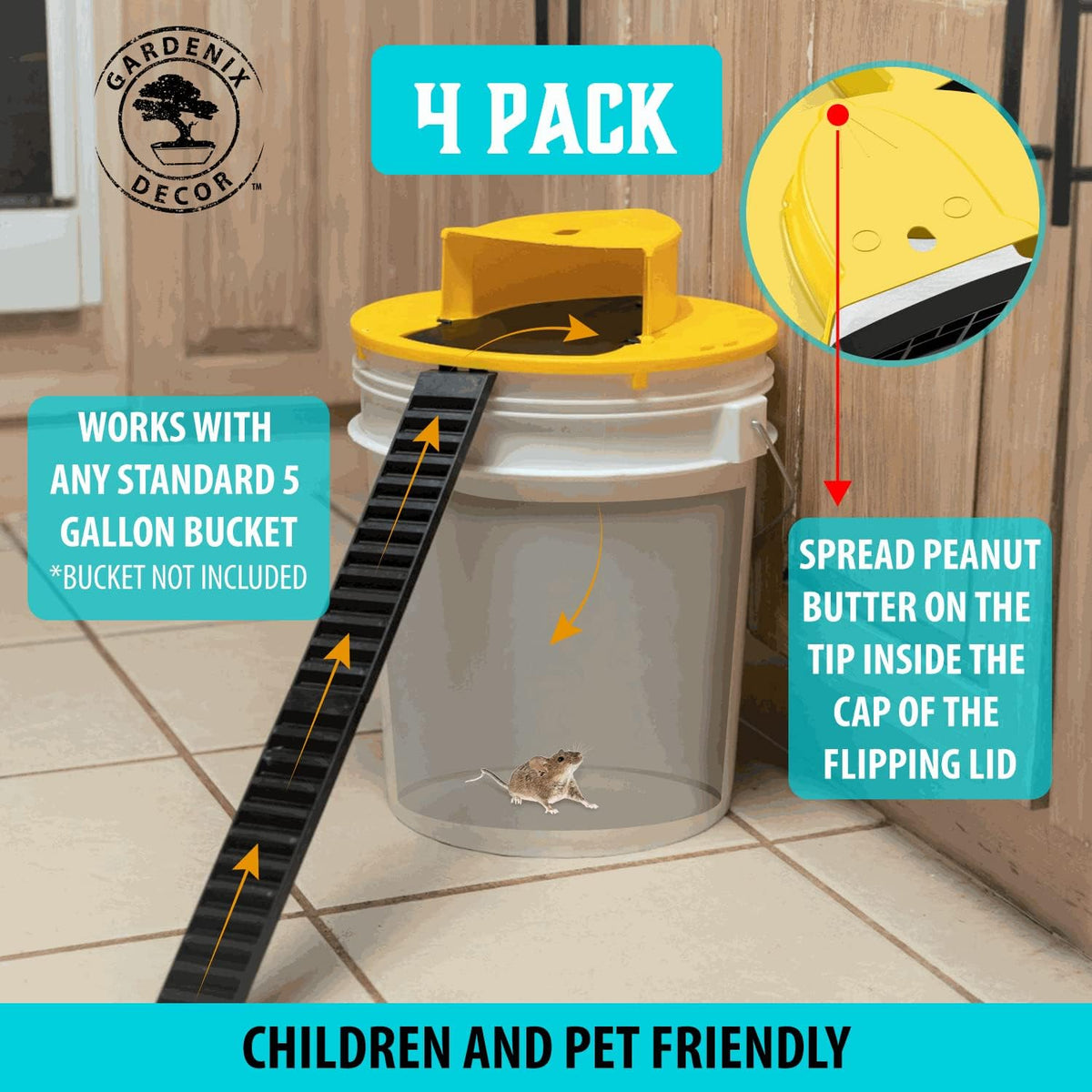 Rodent Control Lid Trap - 4 Pack for 5-Gallon Buckets