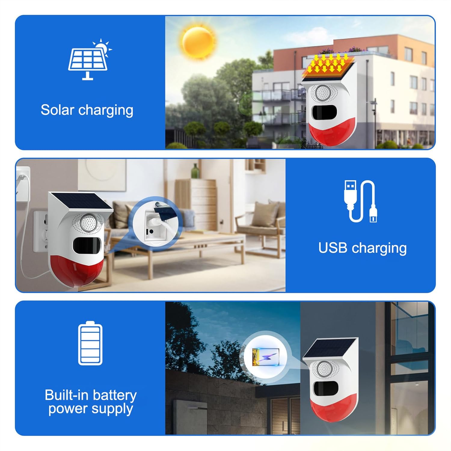 120 dB Solar Motion Detector Alarm with LED Strobe Light
