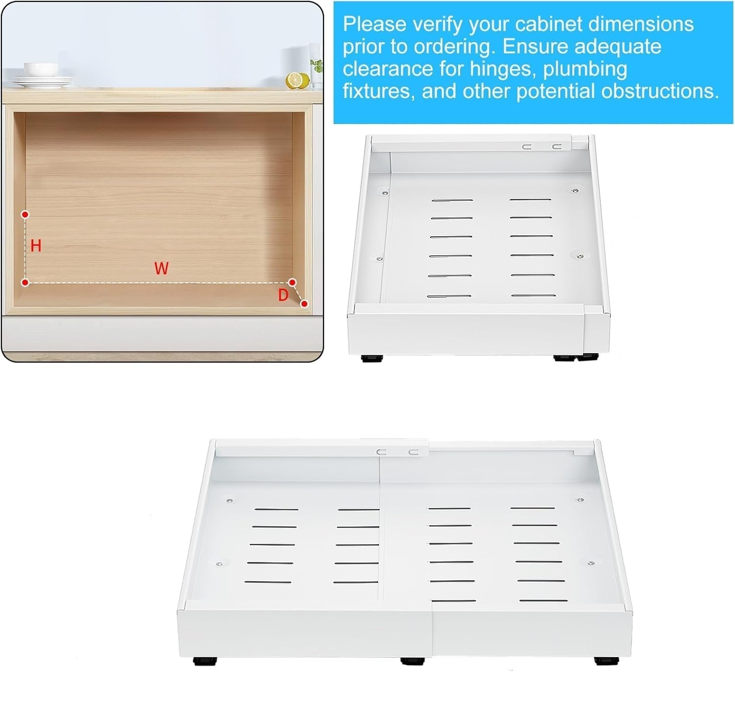 Set of 2 Adjustable Pull-Out Storage Bins for Cabinets