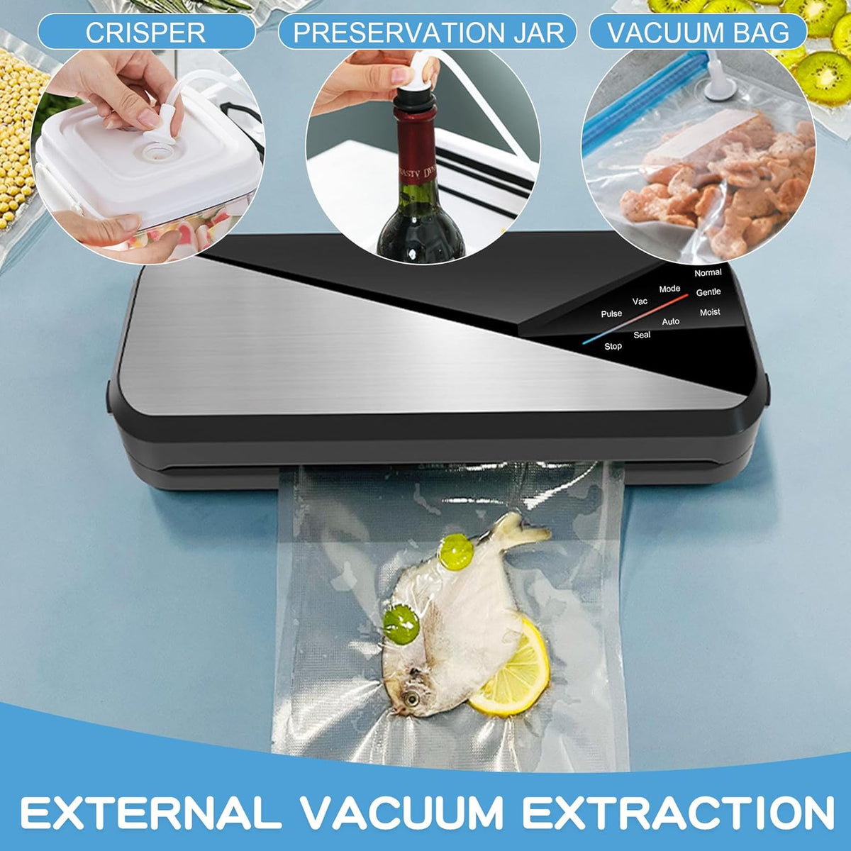 Multi-Function Vacuum Sealer with 30 cm Sealing Strip and 80 kPa Suction