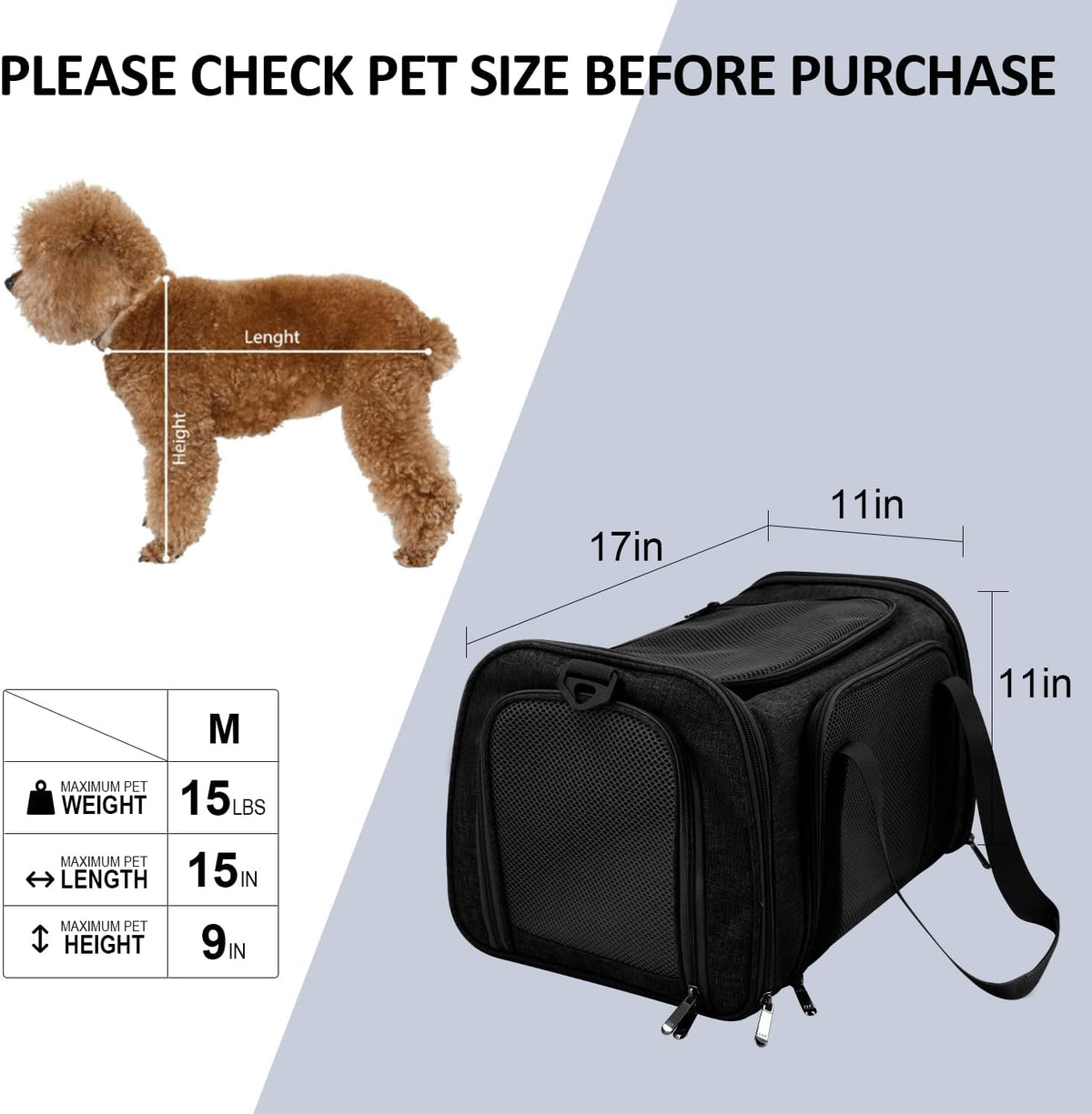Comfortable Pet Travel Carrier for Small Dogs and Cats
