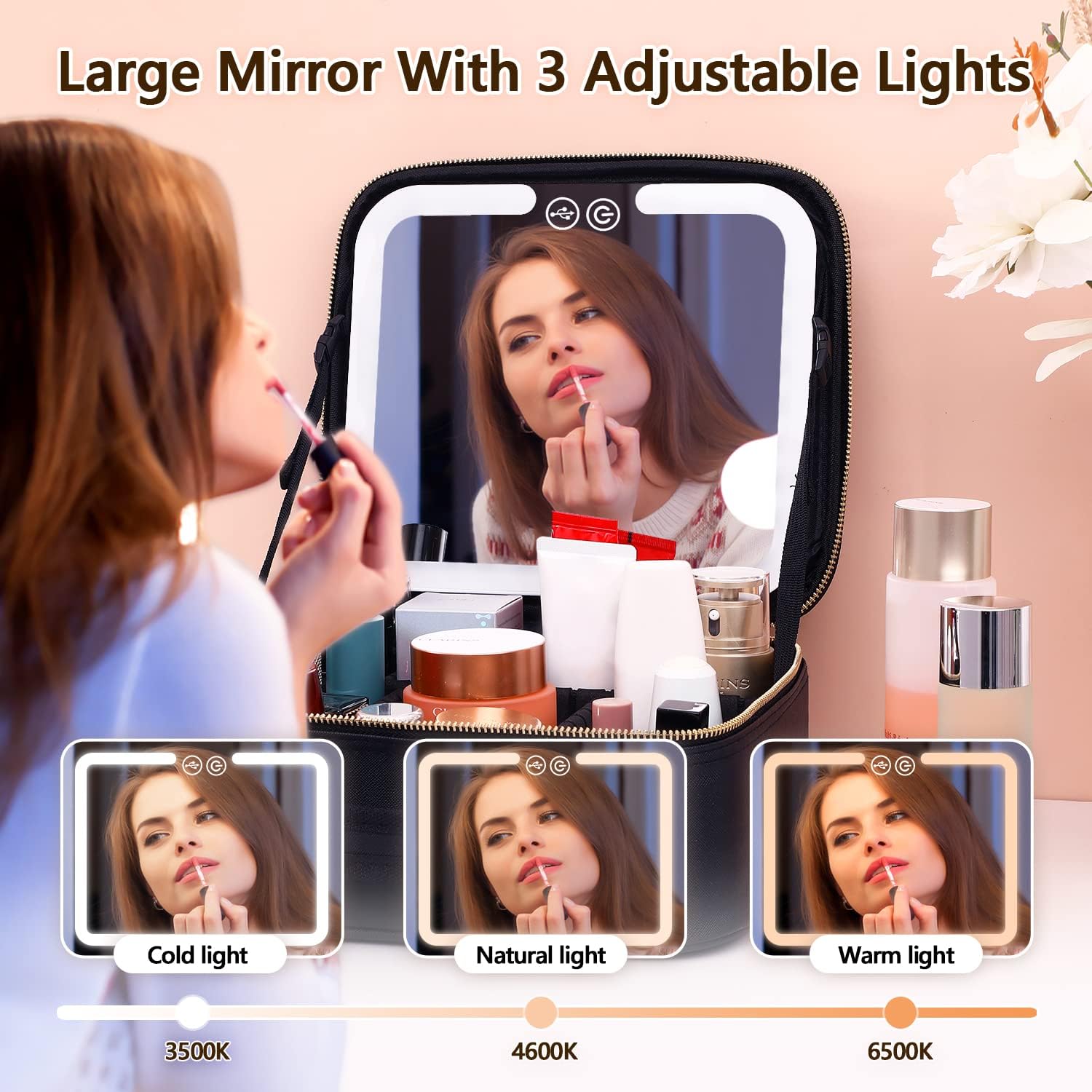 Illuminated Makeup Organizer with Integrated Mirror