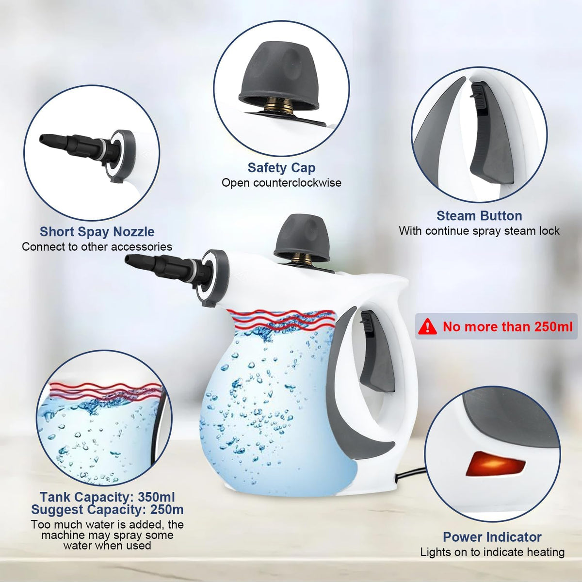 Handheld Steam Cleaner with High Pressure and 9 Accessories Set