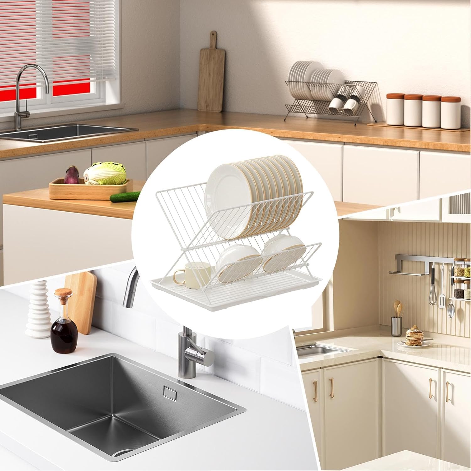 2-Tier Kitchen Drying Rack with Removable Tray – Foldable Dish Drainer