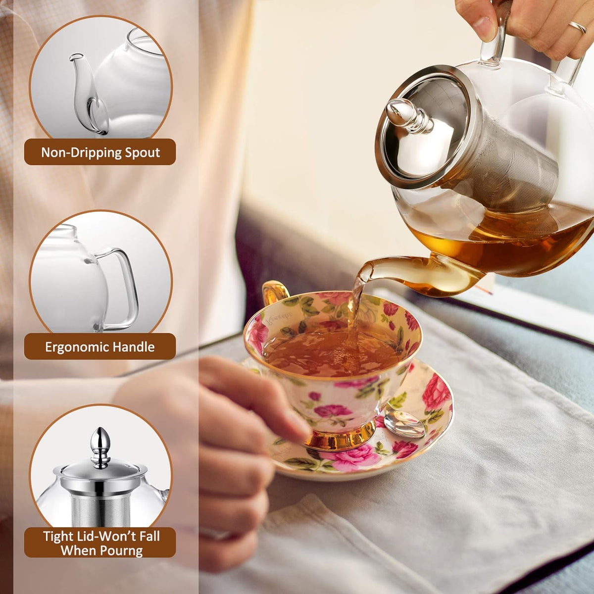 Elegant 1000ml Glass Teapot with Detachable Infuser